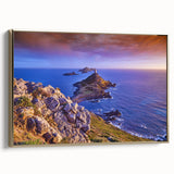 Framed canvas of a vintage-style Corsican landscape in muted earth tones, ideal for bedroom wall art.