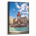Black and white framed canvas of vintage Lyon landscape, ideal for bedroom decor.