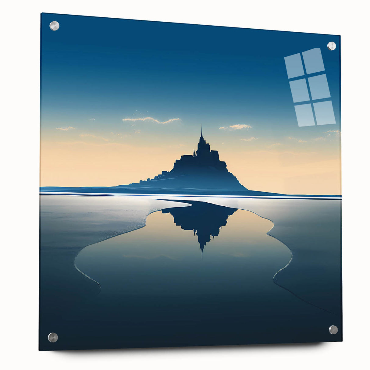 Acrylic print of a large abstract depiction of a European scenery in muted earth tones, ideal for dining room decor.