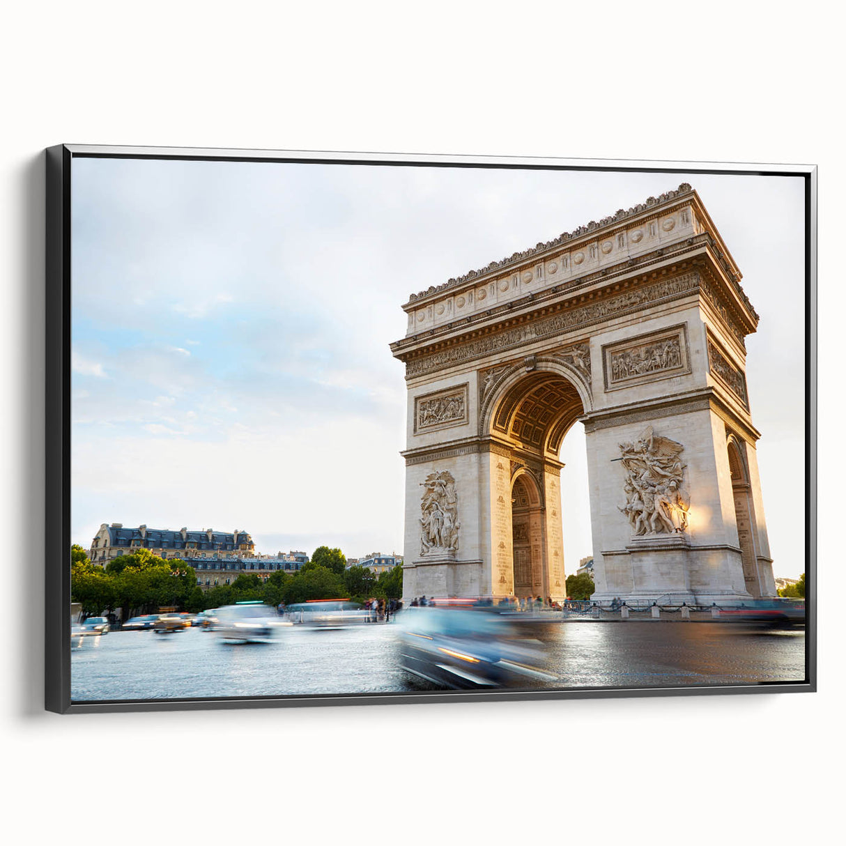 Black and white vintage poster art of Paris landscape on framed canvas, ideal for bedroom wall decor.