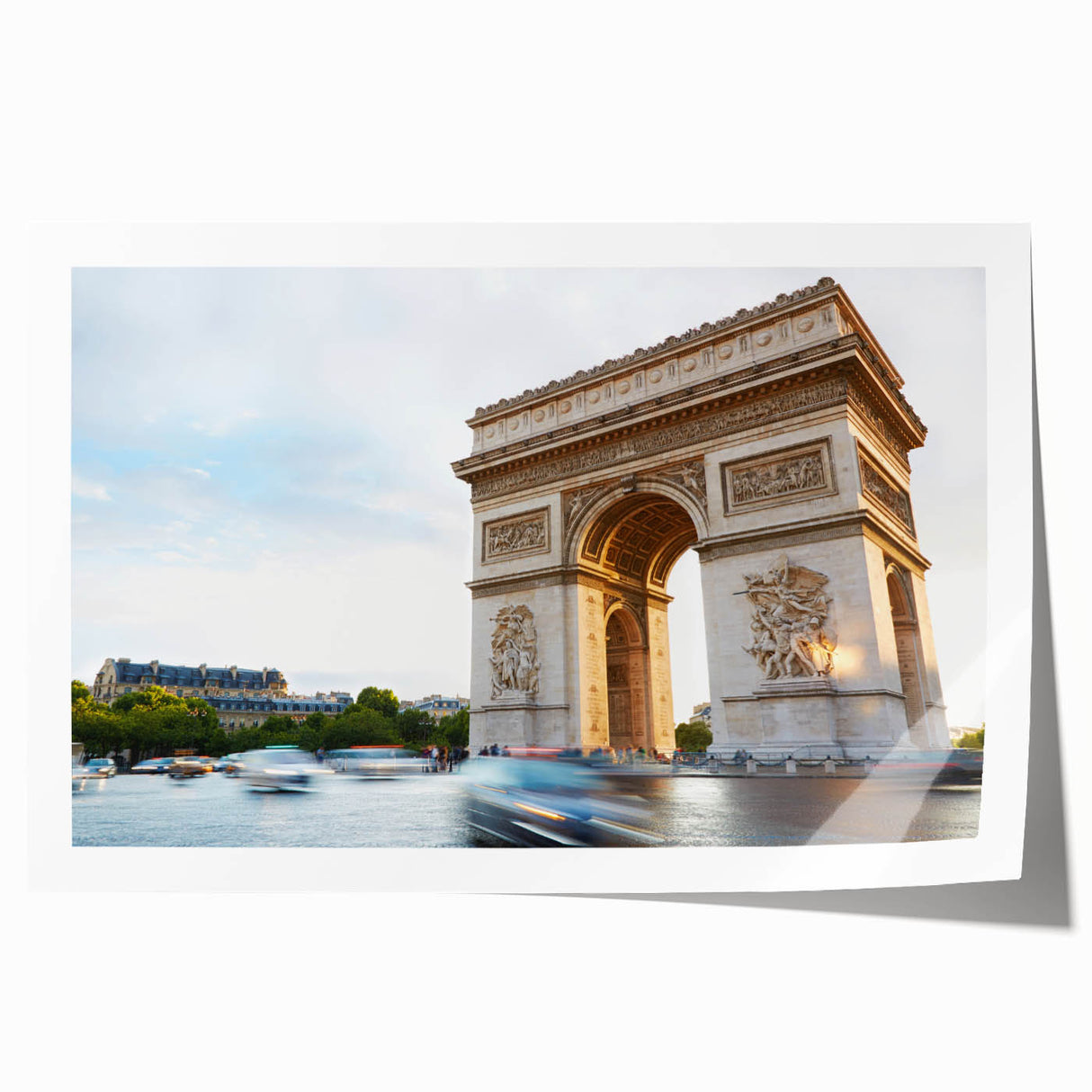 Extra large rolled print of Paris scenery with vibrant floral elements in pastel shades, ideal for art wall dining room.