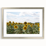 Extra large abstract art print of a textured southern France scenery in muted earth tones, framed in silver.