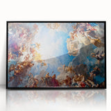 Large abstract wall art depicting Versailles with muted earth tones on a framed acrylic, suitable for modern art wall decor.