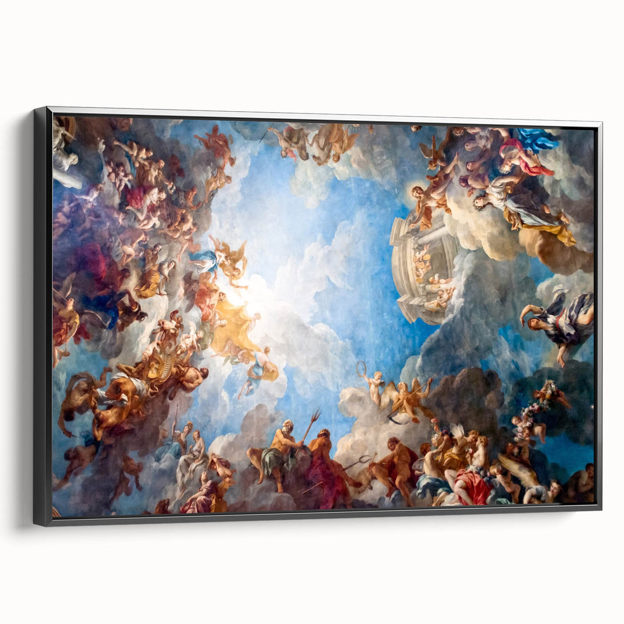 Black and white landscape art painting of Versailles on framed canvas, ideal for bedroom wall decor.