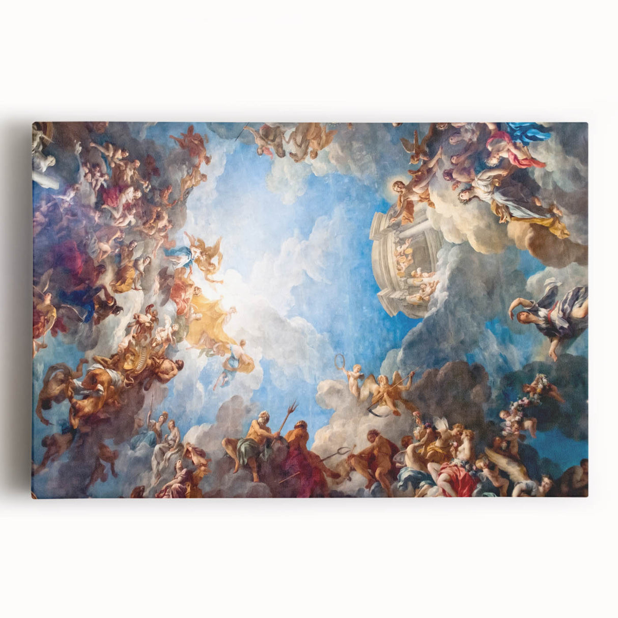 Black and white print of Versailles scenery on stretched canvas, suitable as large kitchen wall art or for bedroom ambiance.