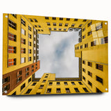 Acrylic print of Berlin skyline in muted gray and blue tones, suitable for bedroom or dining room decor.