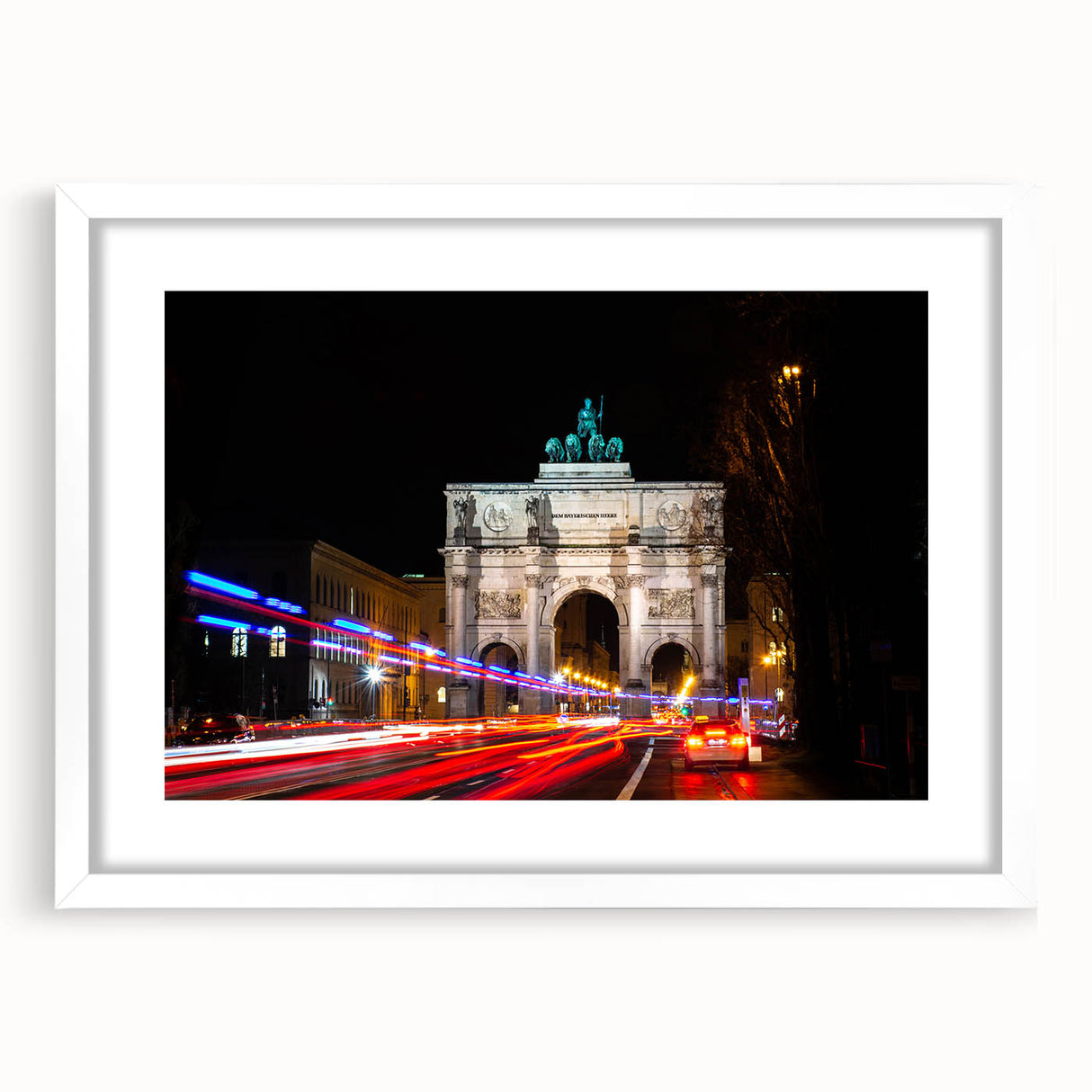 Textured art of abstract Munich scenery in muted earth tones, framed with a white mat, ideal for bedroom decor.