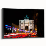 Black and white wall art of Munich landscape on framed canvas, ideal for bedroom decor.