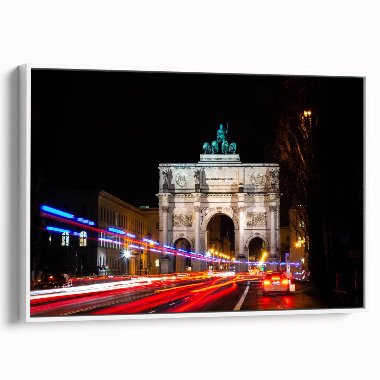 Vintage poster art of Munich skyline in colorful hues on extra large framed canvas, suited for living room decor.