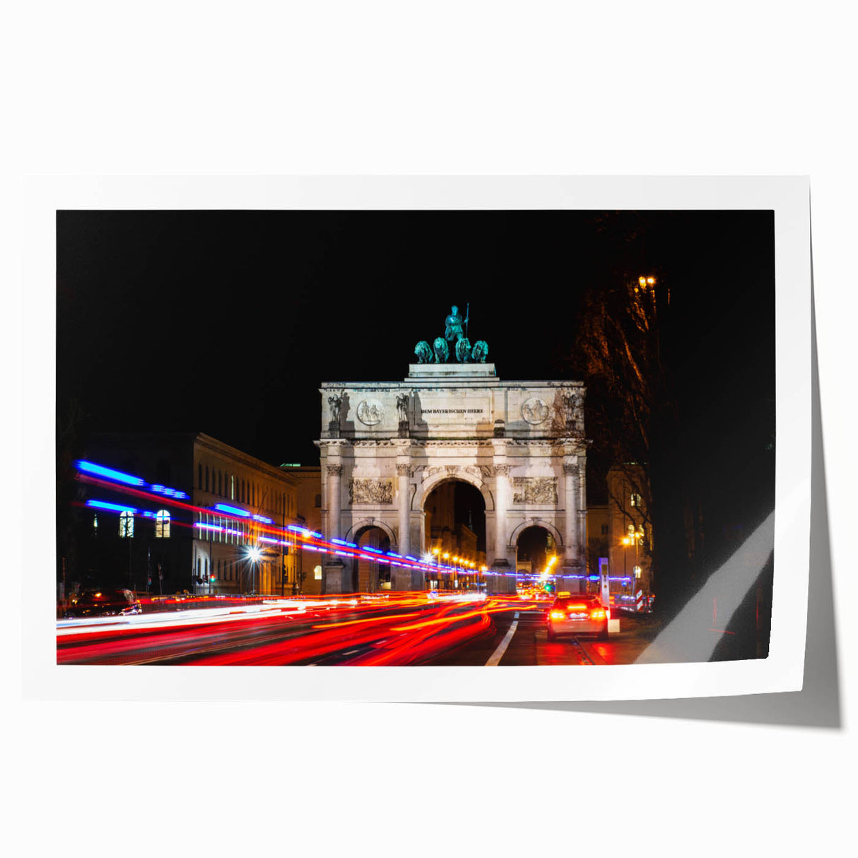 Munich cityscape with floral foreground in pastel shades on rolled print, suitable for art wall dining room.
