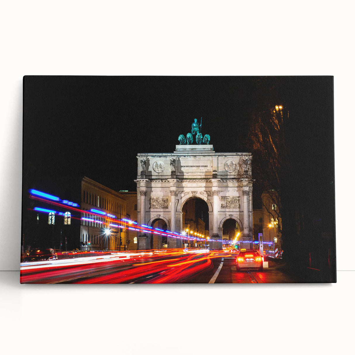 Black and white stretched canvas of Munich skyline, ideal for kitchen wall art.