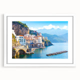 Textured abstract art print of a Crete, Greece landscape in muted earth tones on a framed white mat, ideal for bedroom art.