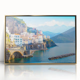 Acrylic print of a Crete, Greece landscape in gold frame, featuring art deco style, ideal for modern art wall decor.