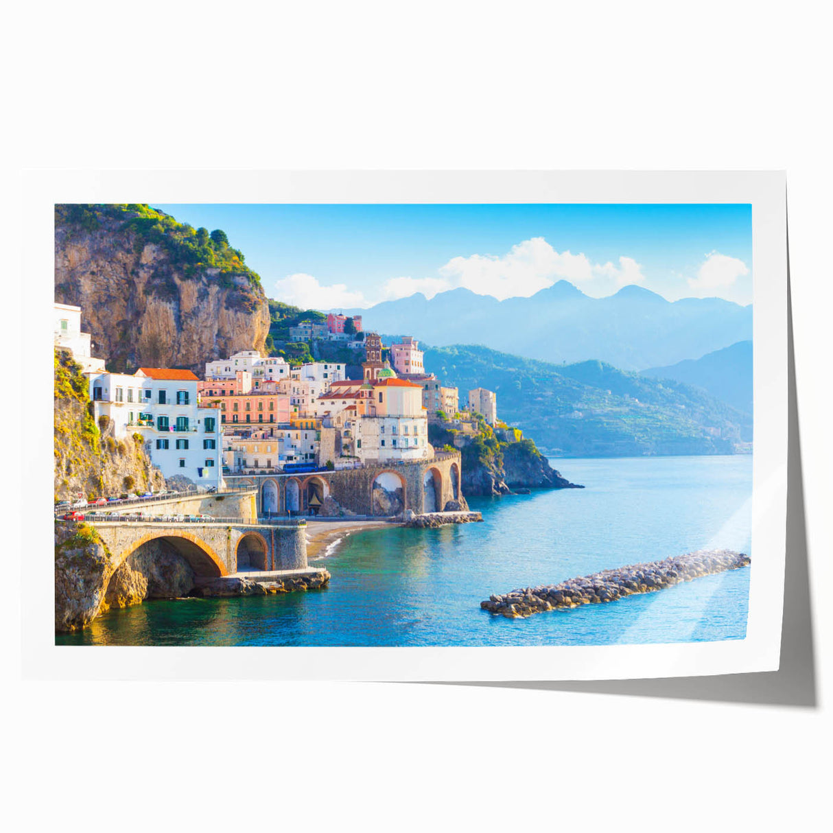 Extra large rolled print of a Crete, Greece scenery with vibrant floral accents, ideal for art wall dining room.