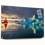 Acrylic print of a Greenland scenery in muted green and blue tones, suitable for bedroom or dining room decor.