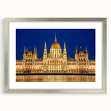 Extra large abstract art print depicting a textured European scenery in muted earth tones, framed in silver.