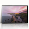 Large abstract wall art depicting a minimalist Irish scenery in muted green tones, acrylic print in black frame.