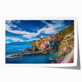 Rolled print of the Amalfi Coast in Italy featuring vibrant blues and greens, ideal for art wall dining room.
