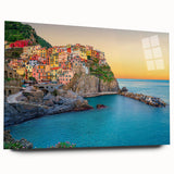 Acrylic print of Cinque Terre with vivid coastal colors, perfect for bedroom or dining room art.