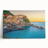 Black and white stretched canvas of Cinque Terre, Italy, ideal for kitchen wall art.