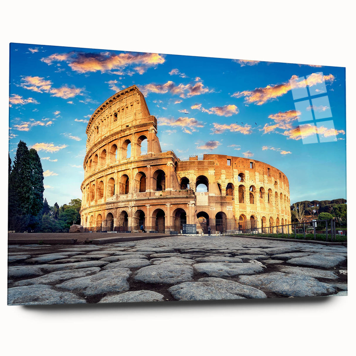 Acrylic print of the Colosseum in muted earth tones, ideal for bedroom or dining room art.