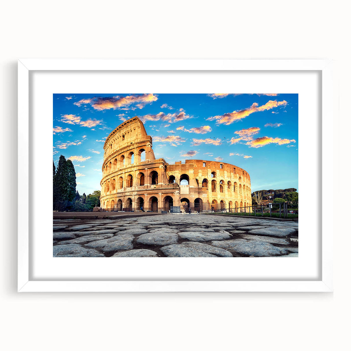 Textured art of the Colosseum in muted earth tones on a framed white mat, suitable for bedroom decor.