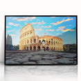 Large abstract wall art of the Colosseum in muted earth tones on framed acrylic, ideal for modern living room decor.