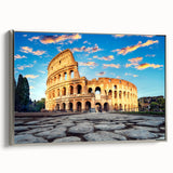 Framed canvas of a vintage-style landscape painting depicting the Colosseum in Italy.