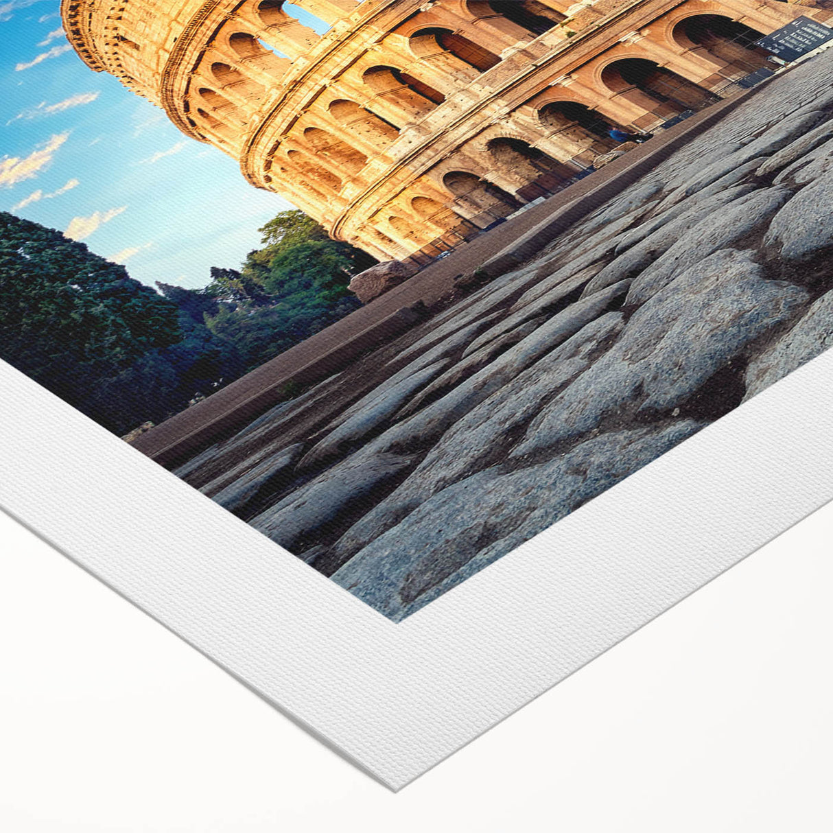 Art deco poster of the Colosseum in muted sepia tones, printed on rolled canvas, suitable for dining room decor.