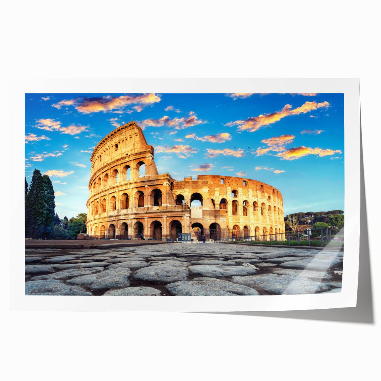 Rolled print of the Colosseum in Rome with muted earth tones, ideal for art wall dining room.