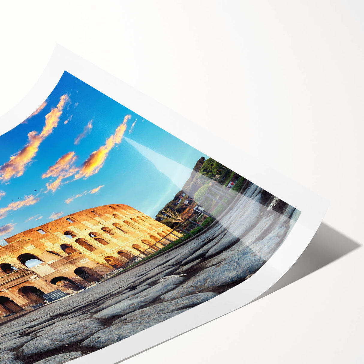 Extra large wall art of the Colosseum in muted earth tones, rolled print, suitable for large living room decor.