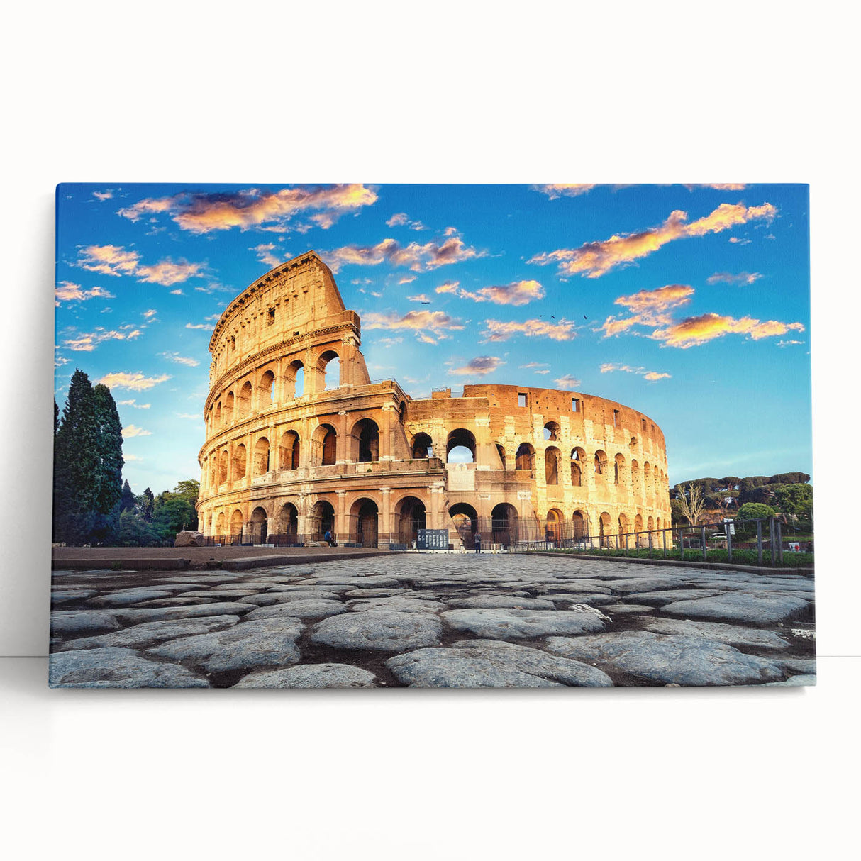 Black and white image of the Colosseum in Rome on a large stretched canvas, ideal for kitchen wall art.
