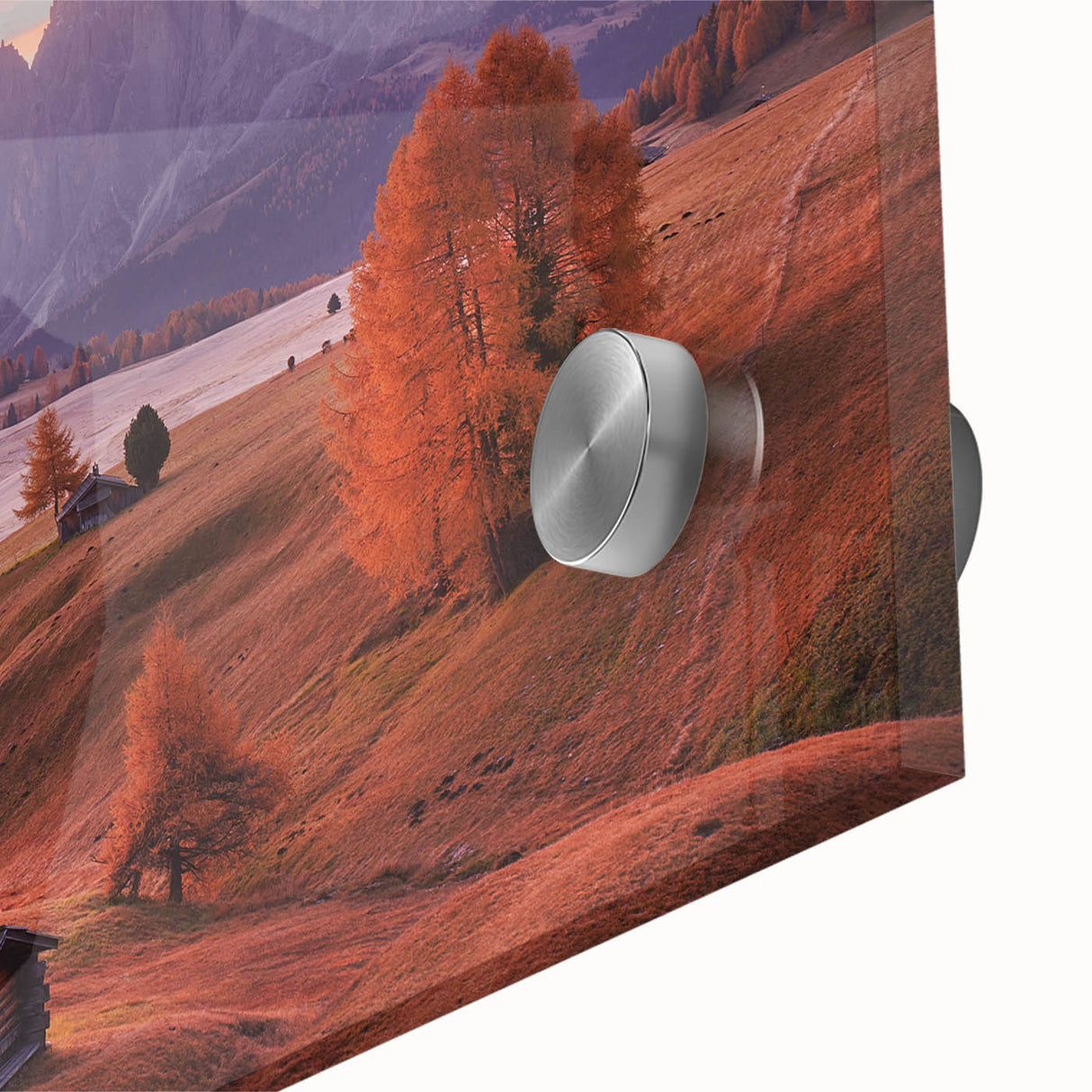 Acrylic print of the Dolomites in Italy featuring large abstract shapes and mid-century modernist style.