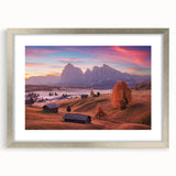 Extra large framed wall art of abstract Dolomites scenery in muted earth tones, ideal for living room decor.