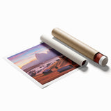 Scenic Dolomites landscape on rolled print, featuring soft pastel tones, ideal for classy bathroom wall art.