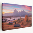 Landscape of the Dolomites in muted earth tones on a large stretched canvas, suitable for kitchen wall art.