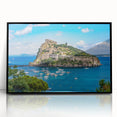 Large abstract wall art depicting a stylized Naples scenery in muted earth tones, framed in black acrylic.