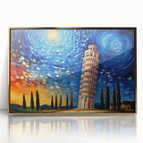 Acrylic print of Pisa, Italy, featuring muted gold tones in an art deco style, ideal for modern art wall decor.