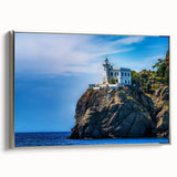 Landscape art painting of Portofino, Italy, featuring colorful buildings on a framed canvas, ideal for living room decor.