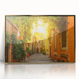 Acrylic print of Rome scenery in art deco style with gold frame, ideal for modern art wall decor.