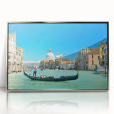 Framed acrylic print of Venice scenery in muted blue and grey tones, ideal for modern art wall decor.