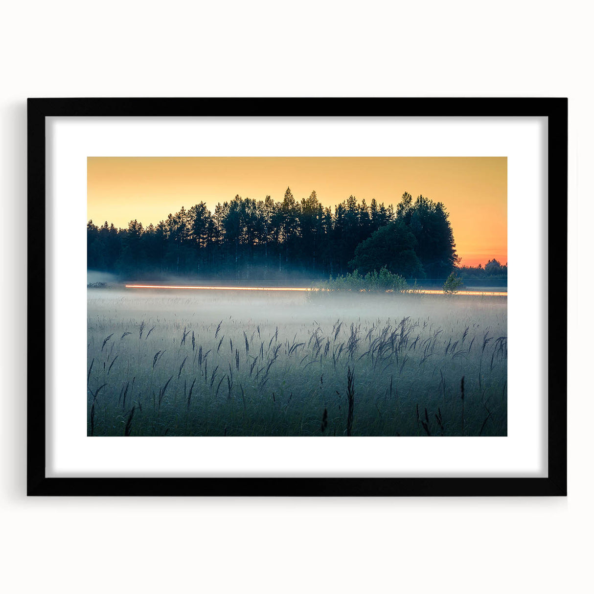 Abstract art print featuring textured, colorful strokes on an extra large canvas, framed in black.