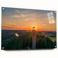 Acrylic print of a European landscape in soft blue and green hues, suitable for bedroom or dining room decor.