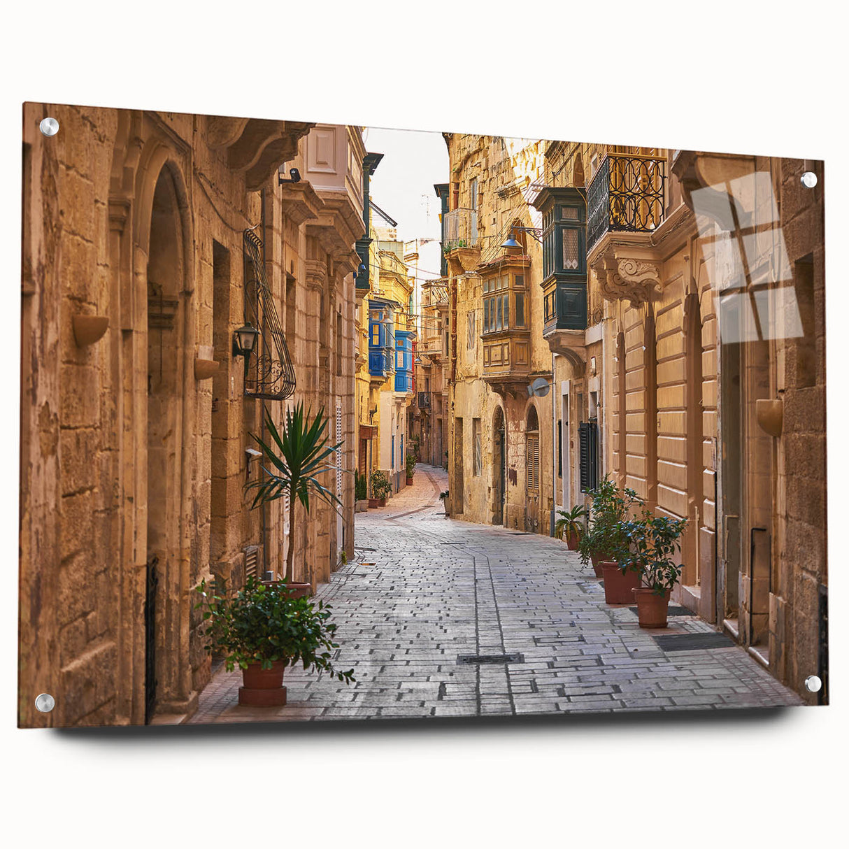 Acrylic print of a European Malta scenery in soft pastel shades, suitable for dining room or bedroom.