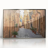 Large art print of a Malta landscape in muted earth tones on a framed acrylic, ideal for modern art wall decor.