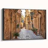 Black and white framed canvas of a vintage Malta landscape, suitable for bedroom decor.