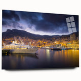 Large abstract acrylic print of Monaco scenery in serene blue and gray tones, ideal for bedroom or dining room decor.