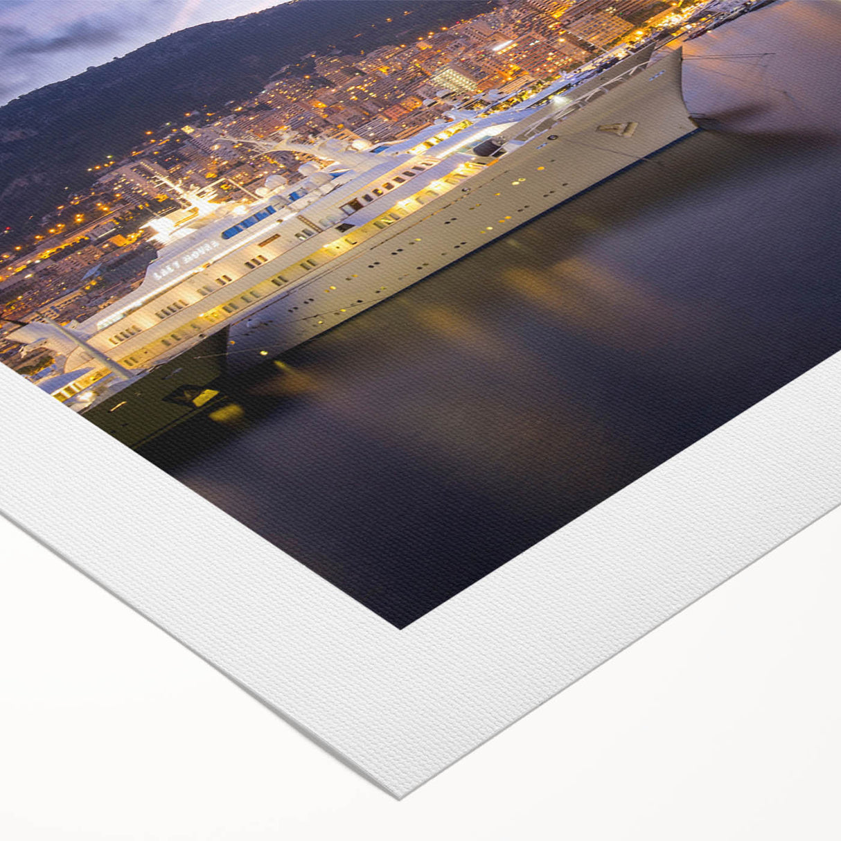 Art deco poster of Monaco scenery in muted pastel shades on rolled canvas, suitable for dining room wall art.