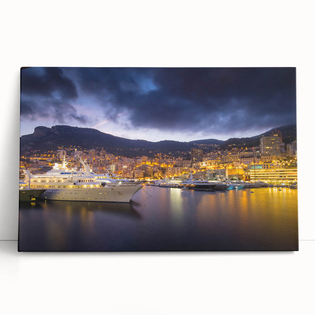 Black and white large art print of Monaco scenery on stretched canvas, ideal for kitchen wall art.