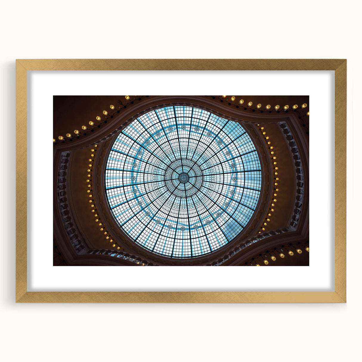 Abstract art print of Amsterdam with muted gold and blue tones on a framed canvas, suitable for dining room decor.